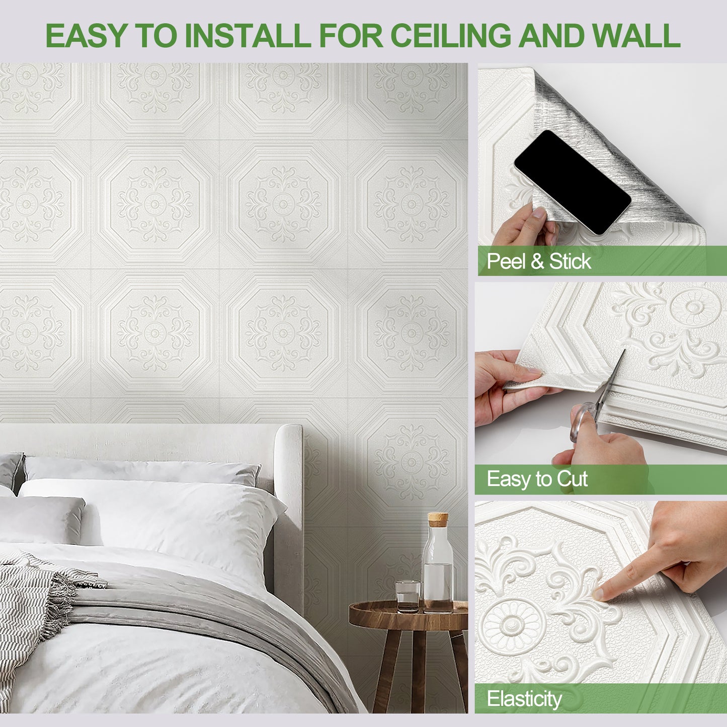 Abyssaly Peel and Stick Ceiling Tile 13.7" x 13.7" 16 Pcs, Covering Area 20.85 sq. ft., Gelated Ceiling Tile Foam, Easy to Install on Ceiling & Wall, Pure White