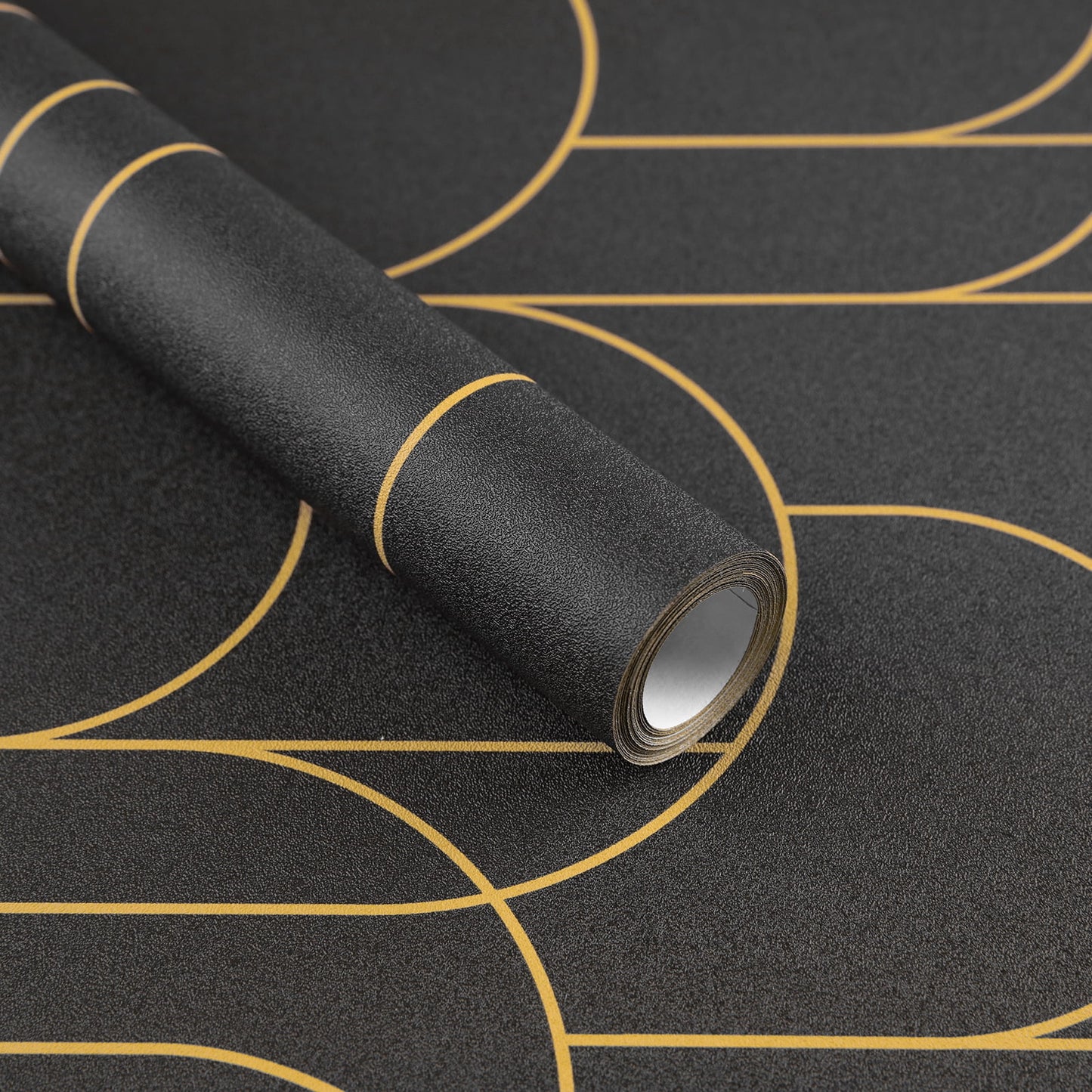 Abyssaly Black Peel and Stick Wallpaper Strip Line Contact Paper 17.7" x 78.7" Black/Gold Geometric Self-Adhesive Removable Vinyl Wallpaper for Bedroom