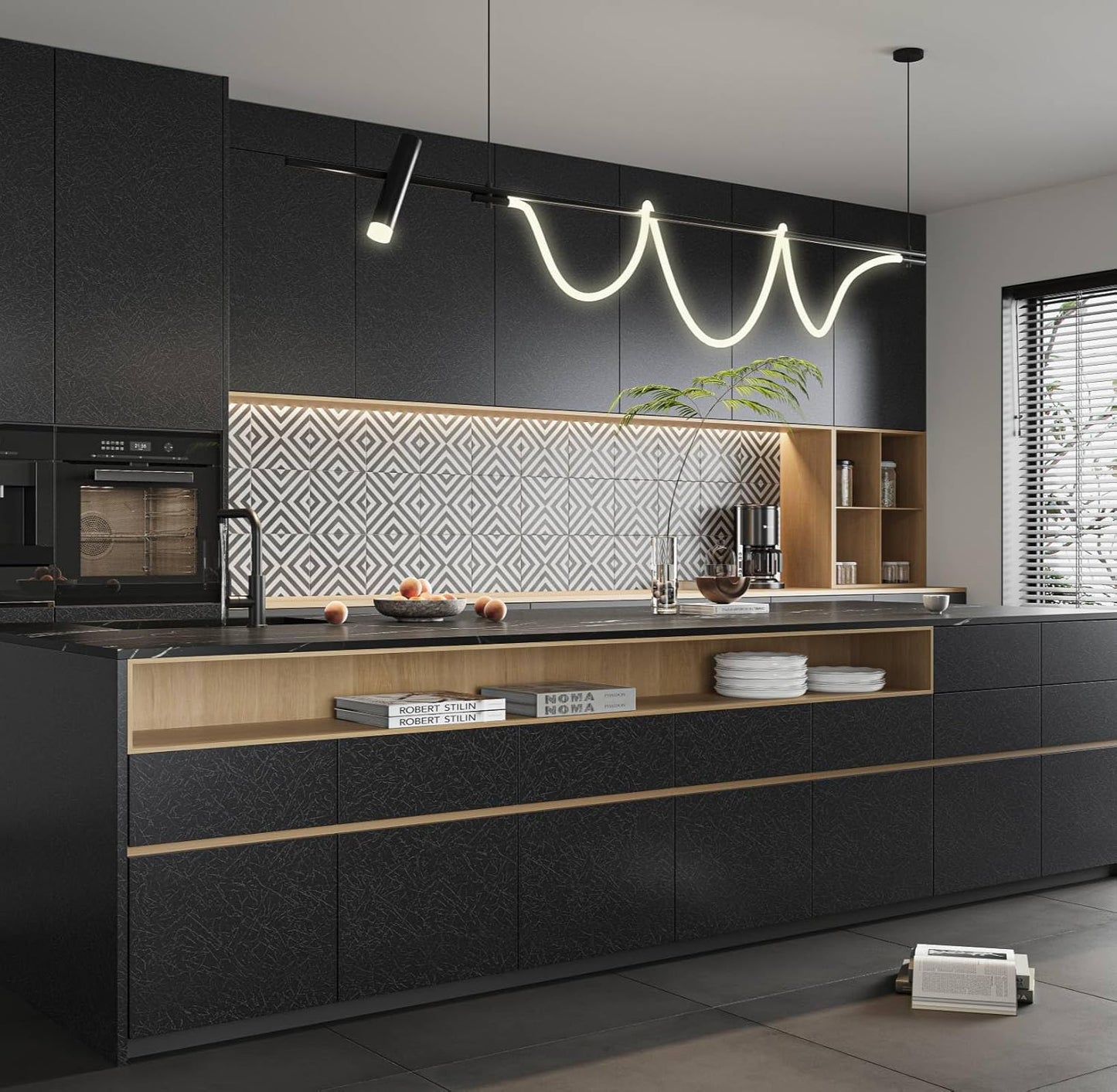 Abyssaly Black Wallpaper 15.7" x 118" Peel and Stick Silk Embossed Textured Self Adhesive Wallpaper Vinyl Film Contact Paper for Living Room Bedroom Countertop Cabinets