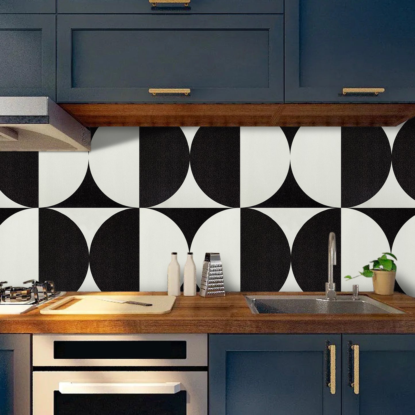 UMIGGEE Black&White Semicircul Vinyl Floor Tile 11.8"x11.8"x1.0mm (10-pcs) Peel and Stick Floor Tile Self Adhesive Leathers Look Flooring Tile Home Decor Kitchen Bedroom (Cover 9.6 sq. ft./ Pack)