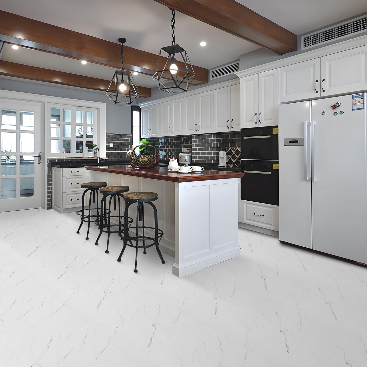 UMIGGEE White Marble Peel and Stick Floor Tile Self Adhesive Vinyl Flooring 12-in x 118-in x1.0mm For Kitchen Living Room Bedroom Home Decoration (9.8 Sq. ft./Pack)