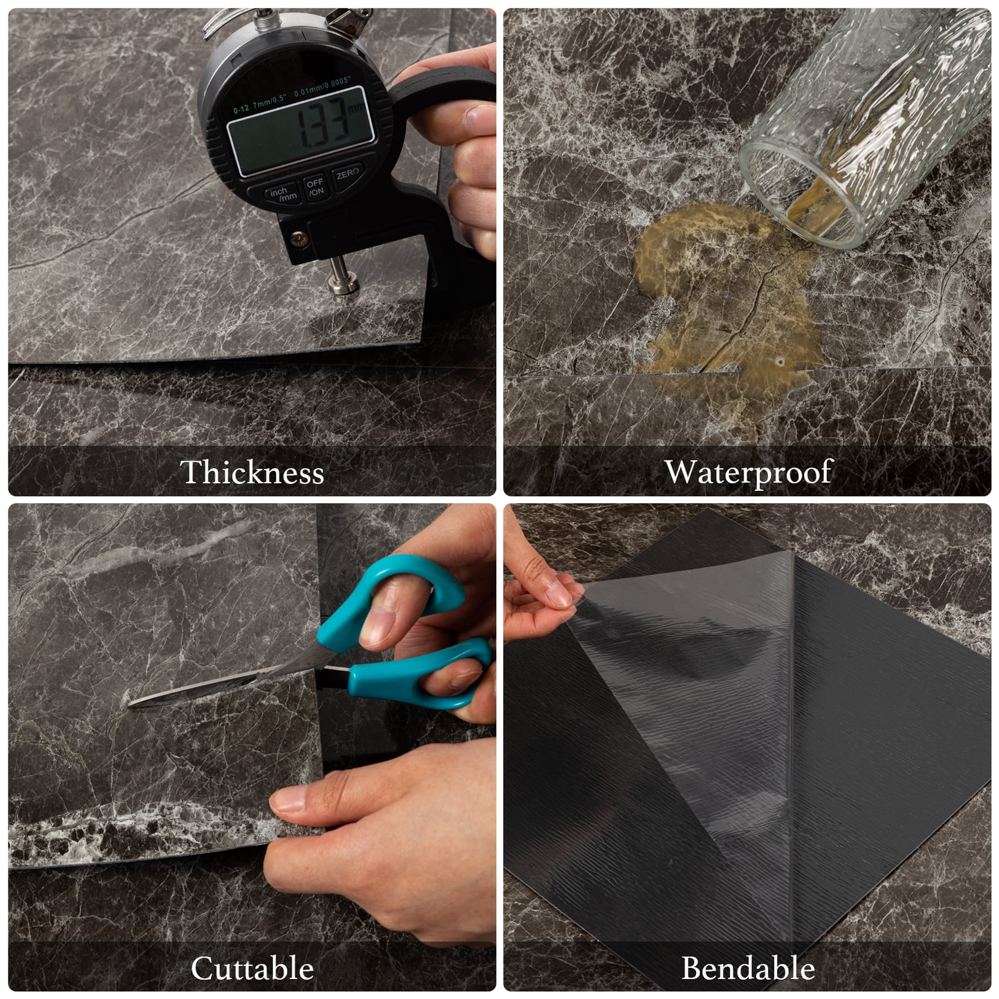 Lxcreat 12 x 12 inch Peel and Stick Floor Tile White and Grey Marble Look Self Adhesive Vinyl Flooring Waterproof