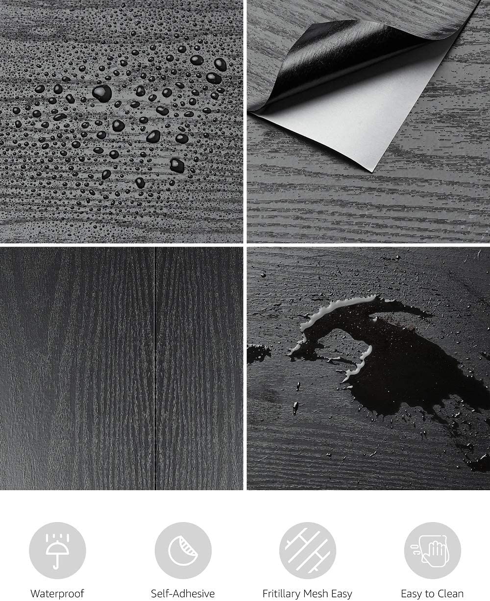 Abyssaly Black Wallpaper 23.6" x 236" Peel and Stick Wallpaper Wood Grain Waterproof Vinyl for Kitchen Countertop Cabinets Drawer Furniture Wall Door Contact Paper