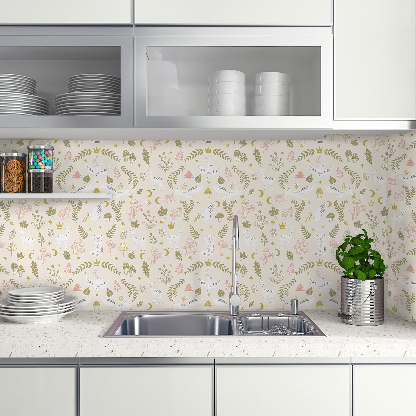 Abyssaly Beige Floral Wallpaper Peel and Stick Wallpaper 17.3"×118" Self-Adhesive Removable Contact Paper Vinyl Wall Paper for Bedroom Cupboard Door Shelfves