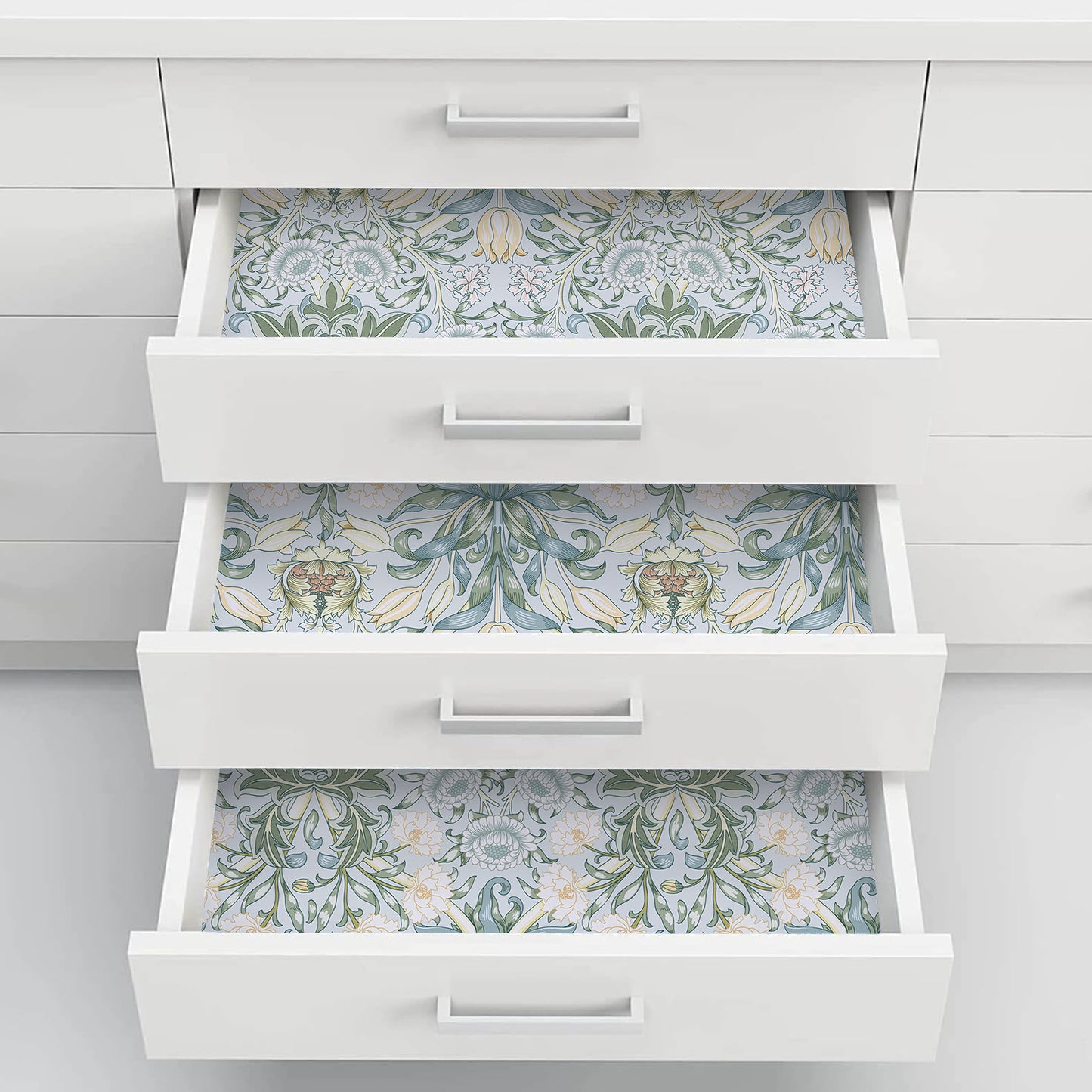 Abyssaly Blue Floral Wallpaper Peel and Stick 17.32"×118" Removable Self Adhesive Vinyl Wallpaper for Kitchen Bedroom Closet