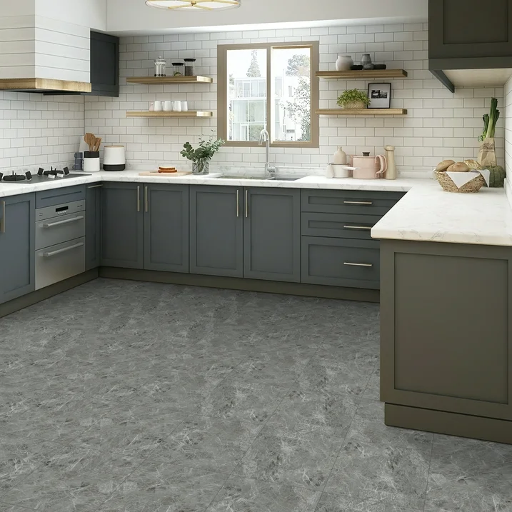 Lxcreat Grey Marble Vinyl Flooring, Peel and Stick Floor Tile Waterproof, Peel and Stick Flooring Durable for Update Bathroom Kitchen Basement Toilet