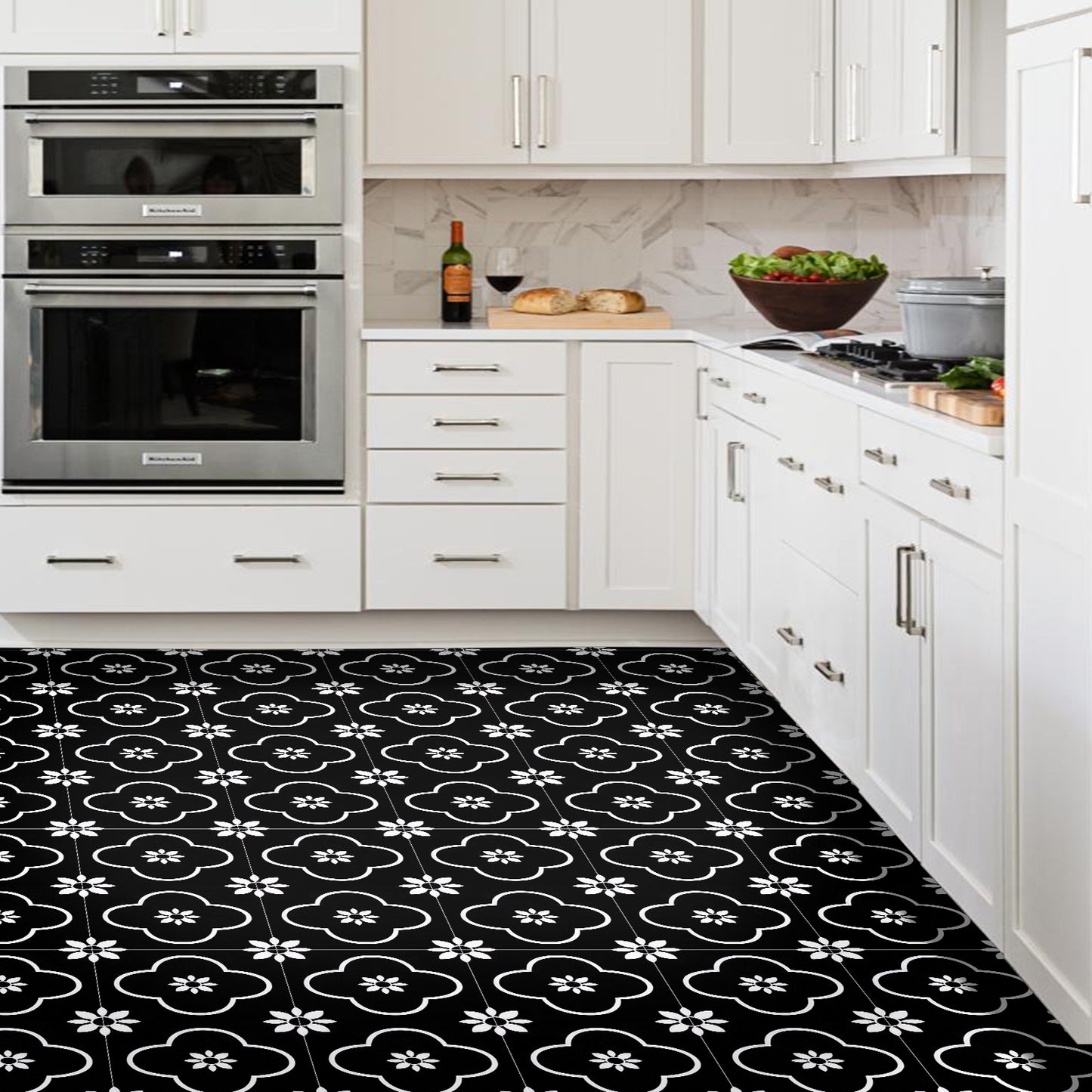 Abyssaly 20Pcs Black and White Vinyl Flooring Peel and Stick 12" x 12" Self Adhesive Floor Tile Removable Stickers Tile