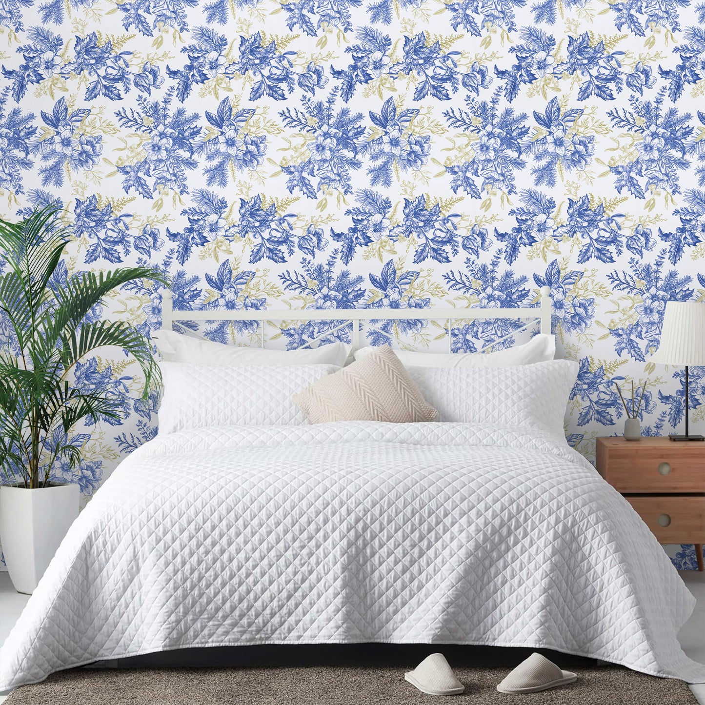 Abyssaly Blue Floral Wallpaper Peel and Stick Wallpaper 17.3"×118" Self Adhesive Removable Wallpaper Vintage Flower Vinyl Wall Paper