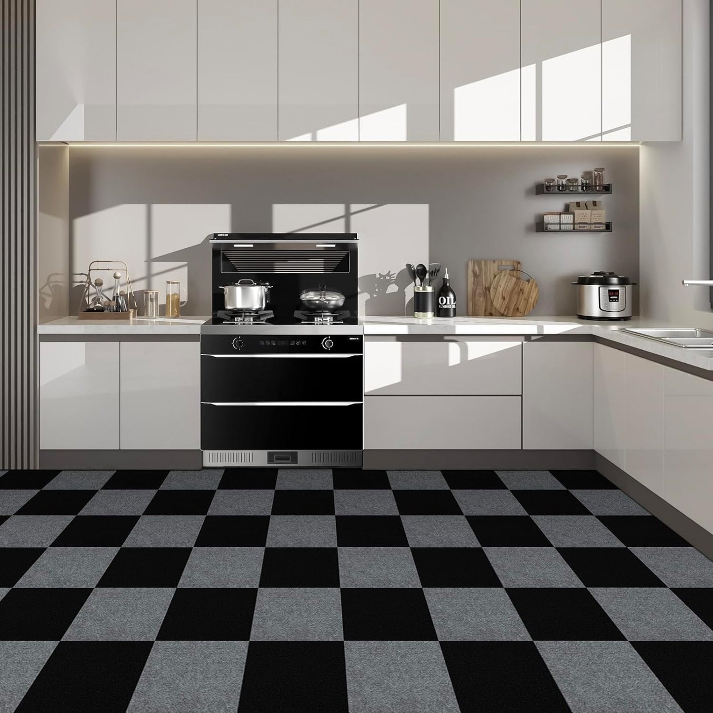UMIGGEE Peel and Stick Carpet Tiles 11.8-in x 11.8-in Black Self-Adhesive Square Soft Carpet Floor Tiles Carpet Easy Install DIY Floor Tiles for Kids Room Bedroom Dining Room 10-pcs (9.7 sqft/Box)