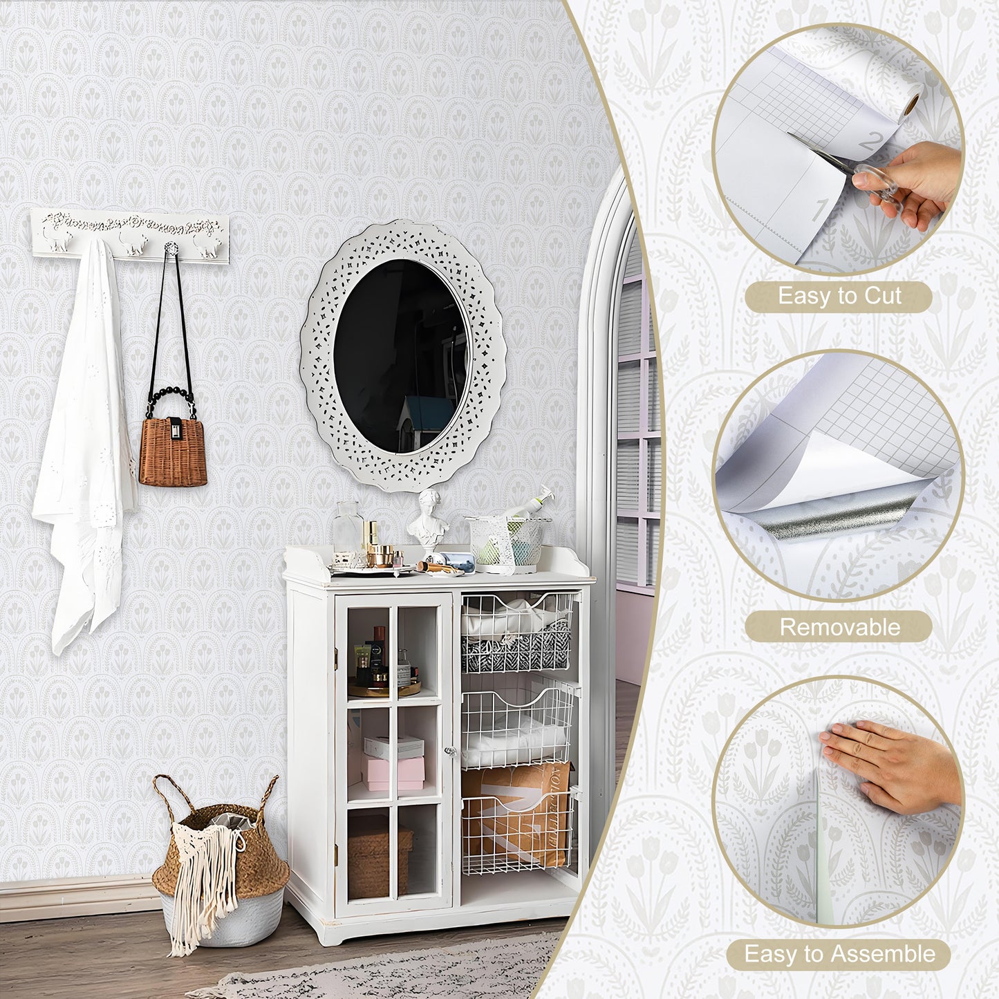 Abyssaly Floral Wallpaper, 17.3" x 118" Tulip Peel and Stick Wallpaper Self-Adhesive Removable Contact Paper for Cabinets, Home Decoration, Wall Covering, Antique Furniture Renovation
