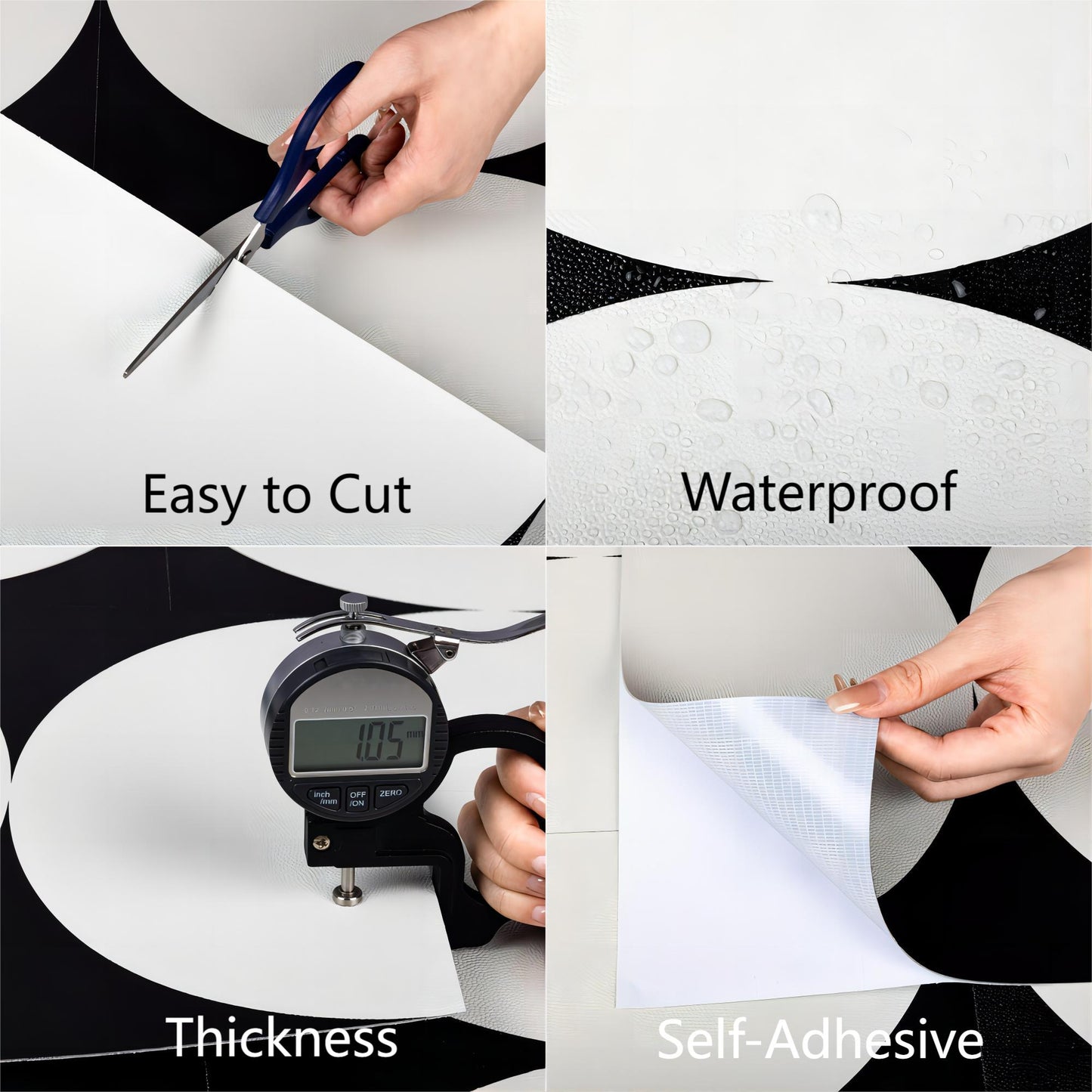 UMIGGEE Peel and Stick Floor Tile 11.8"x11.8"x1.0mm (10-pcs) White Semi-circul Vinyl Flooring Tile Self Adhesive Leathers Floor Tile Home Decor for Kitchen Living Room (Cover 9.6 sq. ft./ Pack)