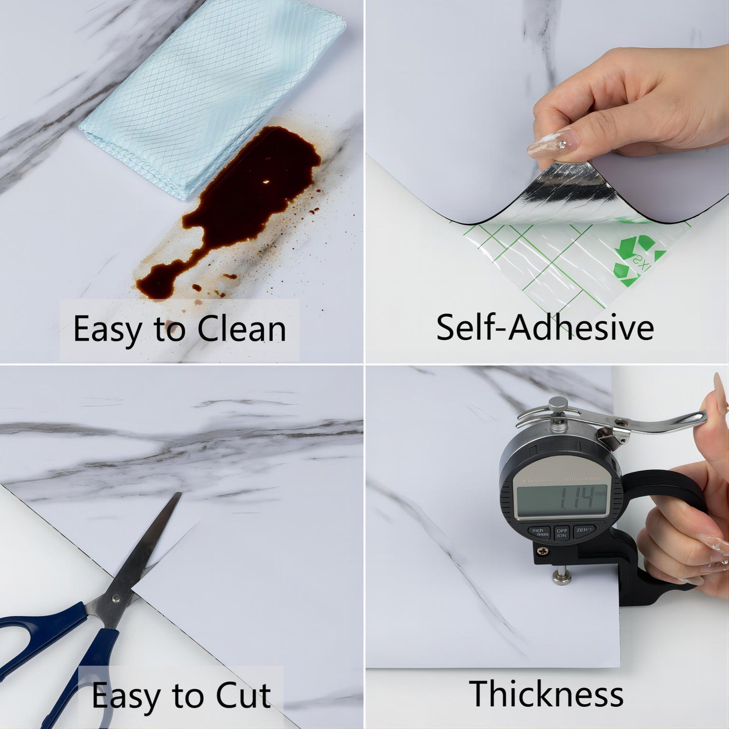 UMIGGEE Marble Peel and Stick Vinyl Flooring Roll 15.7-in x 118-in/12.8 Sq.Ft Thicken Self-Adhesive Vinyl White Marble Floor Wear-Resistant Easy DIY Install Home Decor