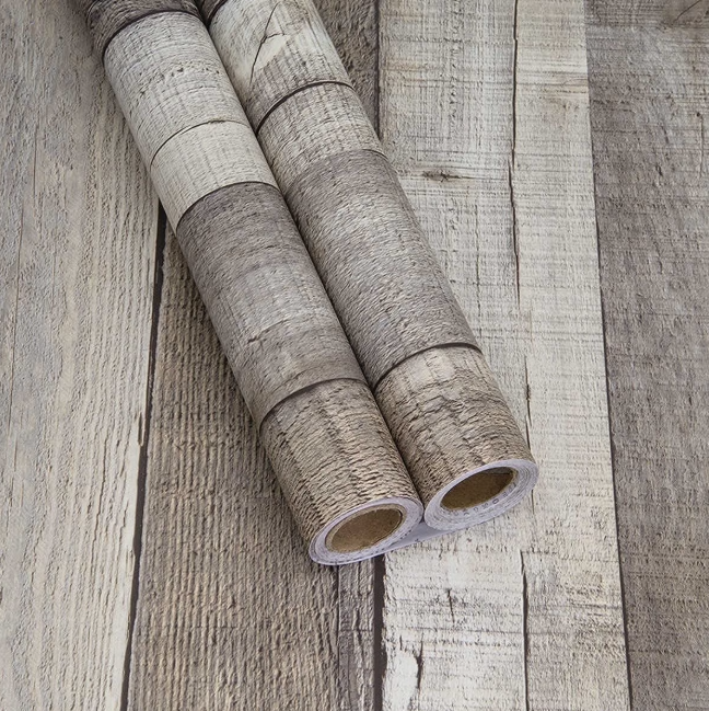 Abyssaly Peel and Stick Wallpaper 17.7" x 118" Natural Wood Plank Contact Adhensive Wallpaper Gray Brown Vinyl Vintage Faux Wood Design Wall Paper for Bedroom Walls Covering Laundry Cabinet