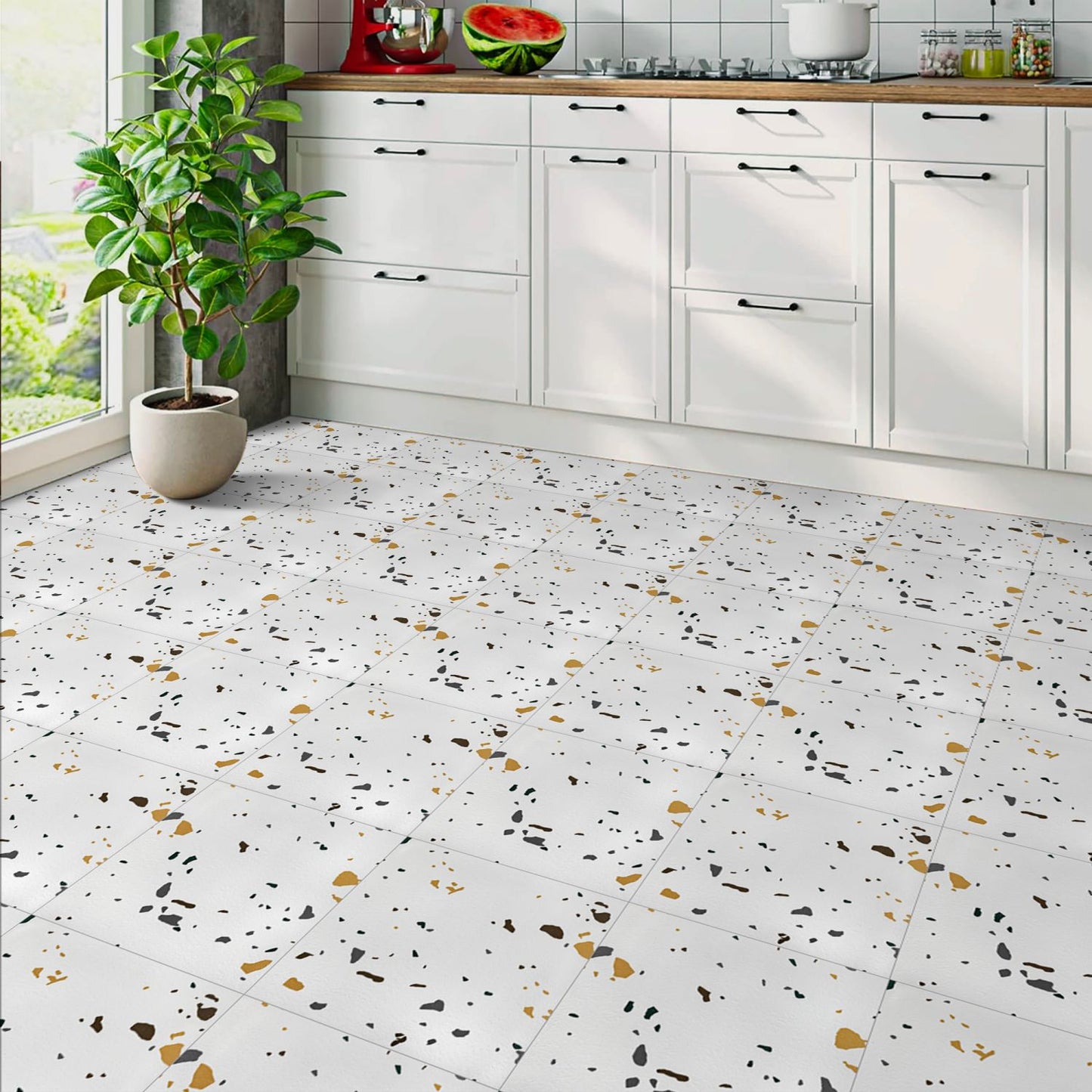 UMIGGEE Marble Peel and Stick Floor Tile Vinyl Flooring 11.8" x 11.8" x 1.3mm (10-pcs) Upgrade Thickness for Kitchen Living Room Bedroom Home Decor (Cover 9.6 Sq. ft./Pack)