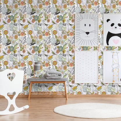 Abyssaly 17.7" x 236" Floral Peel and Stick Wallpaper Birds Mural, Animal Contact Paper White Green Red Vinyl Self Adhesive Wallpaper for Bedroom Home Decoration