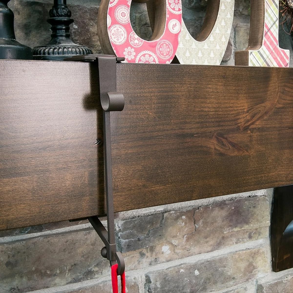 Lxcreat Fireplace Stocking and Garland Hanger, Paeose Garland Holder for Mantle, Adjustable 2 in 1 Double Mantel Hangers for Front Door, Christmas Stocking Holder for Home Decoration (Black-10pcs)