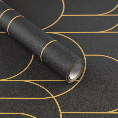 Abyssaly Black Peel and Stick Wallpaper Strip Line Contact Paper 17.7" x 78.7" Black/Gold Geometric Self-Adhesive Removable Vinyl Wallpaper for Bedroom