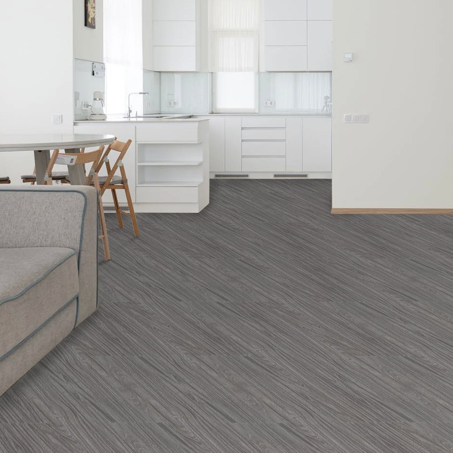 UMIGGEE Gray Peel Stick Flooring 35-in x 5.7-in x 1.0mm 20-Pcs Vinyl Flooring Wood Grain Floor Tiles Easy to Install for Bathroom Kitchen Living Room