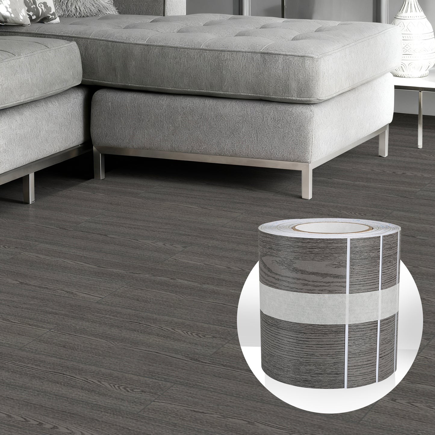 Abyssaly 35.8" x 5.9" 10 Pcs Wood Grain Flooring Tile Peel and Stick Floor Tile, Medium Grey Self Adhesive Vinyl Flooring, Self Adhesive Bathroom Floor Tiles Waterproof Thick Removable Flooring Tiles