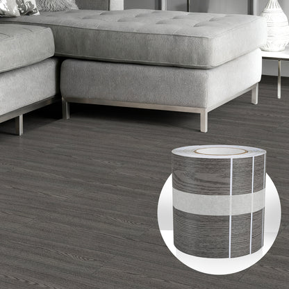 Abyssaly 35.8" x 5.9" 10 Pcs Wood Grain Flooring Tile Peel and Stick Floor Tile, Medium Grey Self Adhesive Vinyl Flooring, Self Adhesive Bathroom Floor Tiles Waterproof Thick Removable Flooring Tiles