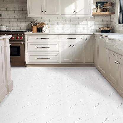 UMIGGEE White Marble Peel and Stick Floor Tile Self Adhesive Vinyl Flooring 12-in x 118-in x1.0mm For Kitchen Living Room Bedroom Home Decoration (9.8 Sq. ft./Pack)