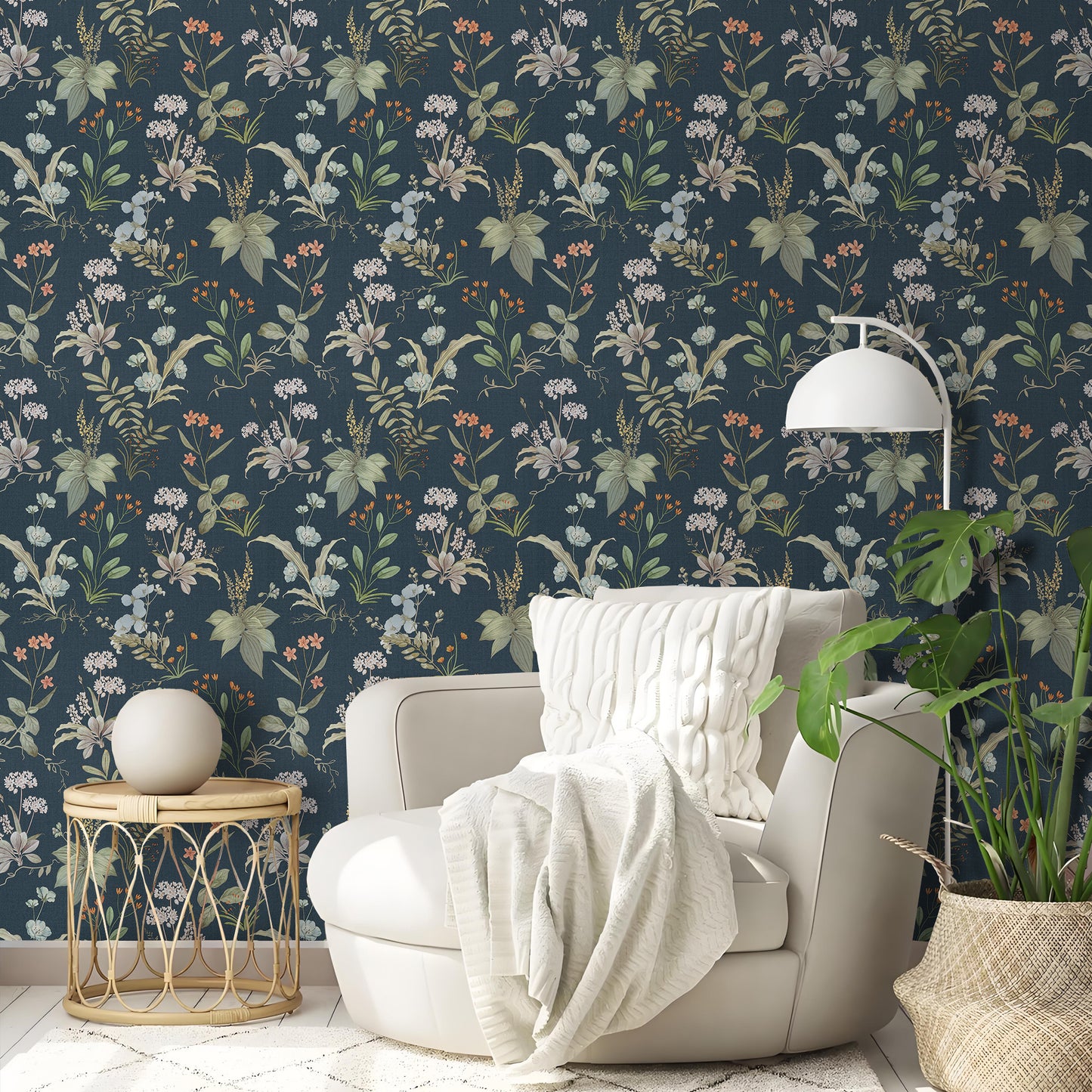 Abyssaly Floral Peel and Stick Wallpaper, 17.3" x 118" Blue, Removable Self-Adhesive Vinyl Wall Paper for Home and Room Decoration
