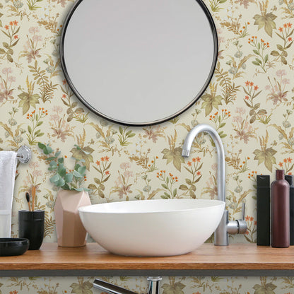 Abyssaly Floral Peel and Stick Wallpaper, 17.3" x 118" Beige, Removable Self-Adhesive Vinyl Wall Paper for Home and Room Decoration