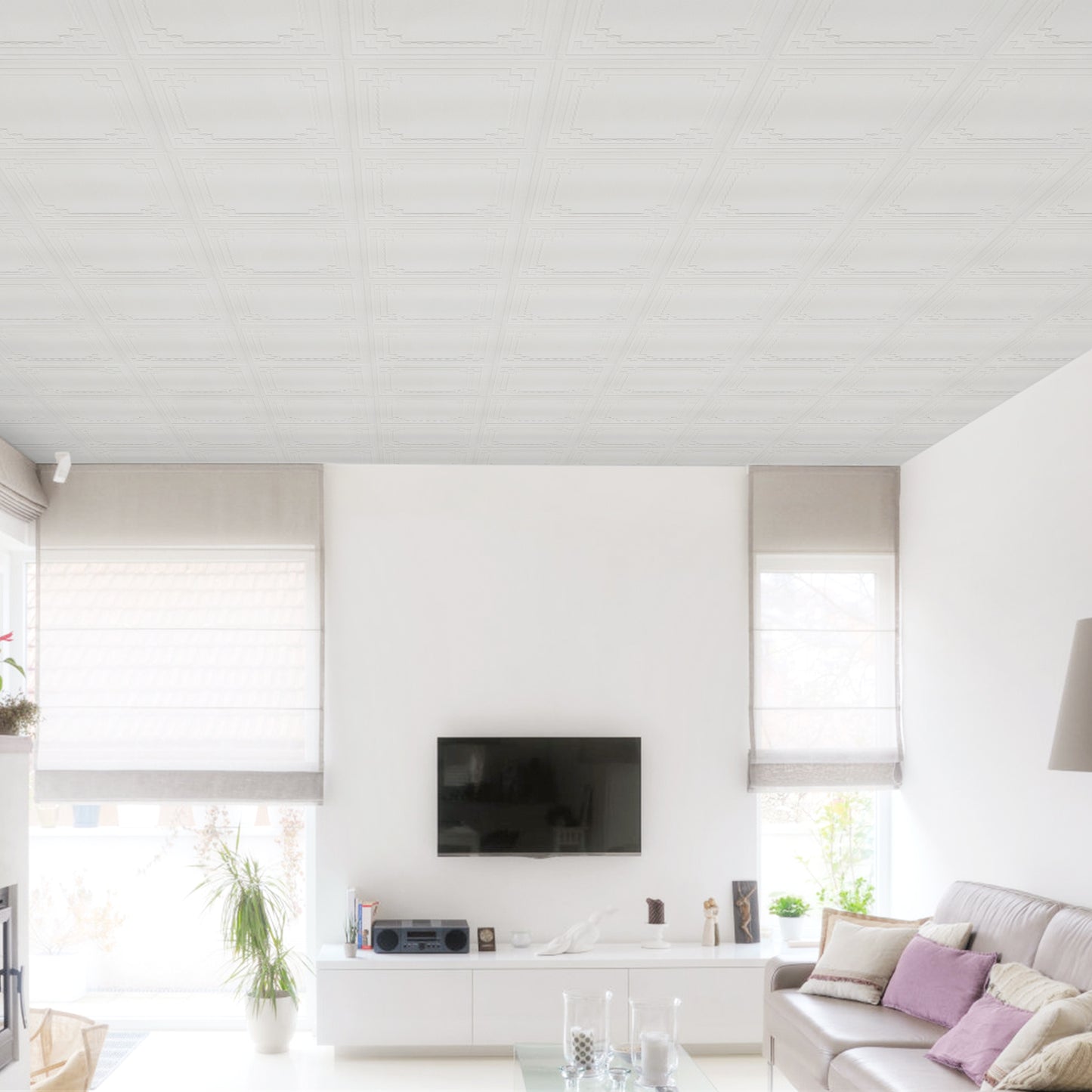 Abyssaly Drop Ceiling Tile, 13.7" x 13.7" 16 Pcs, 3D Wall Panels Foam Peel and Stick Ceiling Tiles Decorative Easy Install PVC Ceiling Panels for Interior Kitchen Bathroom Basement, White