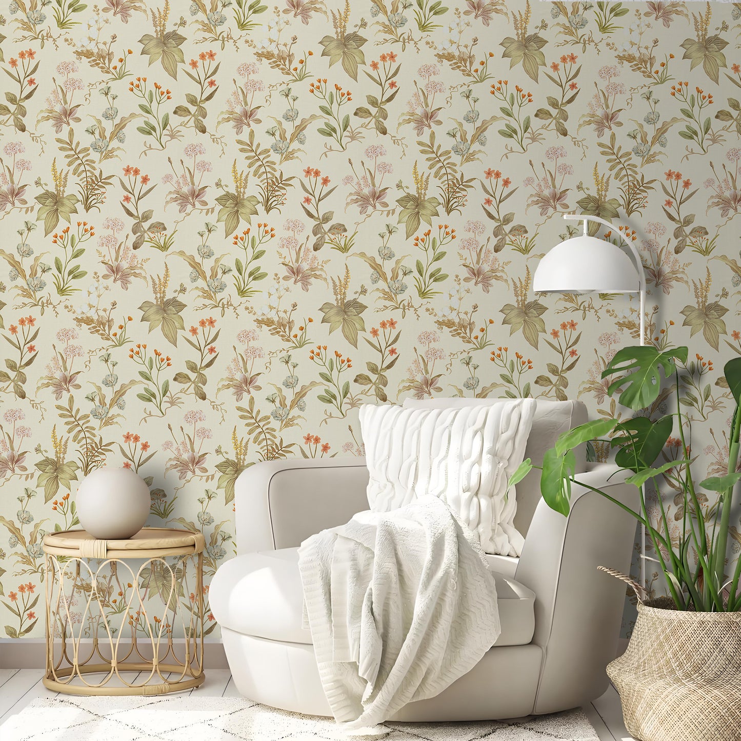 Abyssaly Floral Peel and Stick Wallpaper, 17.3" x 118" Beige, Removable Self-Adhesive Vinyl Wall Paper for Home and Room Decoration