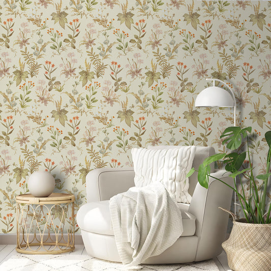 Abyssaly Floral Peel and Stick Wallpaper, 17.3" x 118" Beige, Removable Self-Adhesive Vinyl Wall Paper for Home and Room Decoration