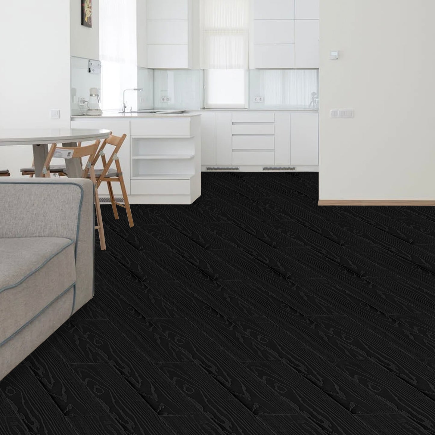 UMIGGEE Black Peel Stick Flooring 35-in x 5.7-in x 1.0mm 10-Pcs Vinyl Flooring Wood Grain Floor Tiles Easy to Install for Bathroom Kitchen Living Room Home Decor