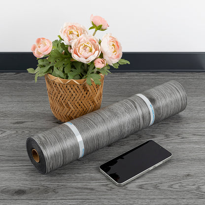 Lxcreat 196.8-in x 23.6-in Vinyl Flooring Thicken Gray Peel and Stick Roll Self Adhesive Vinyl Floor Wood Plank Flooring Wood Grain Floor Dark Gray