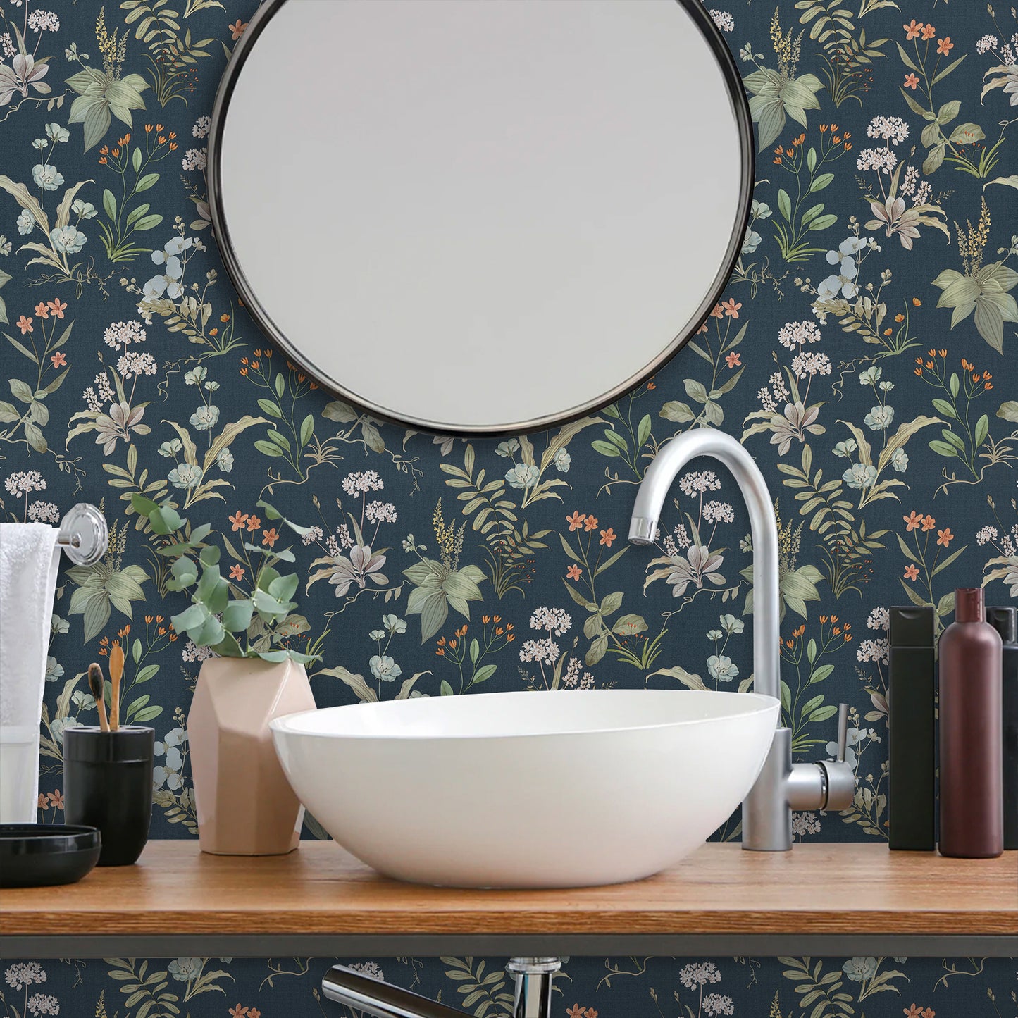 Abyssaly Floral Peel and Stick Wallpaper, 17.3" x 118" Blue, Removable Self-Adhesive Vinyl Wall Paper for Home and Room Decoration