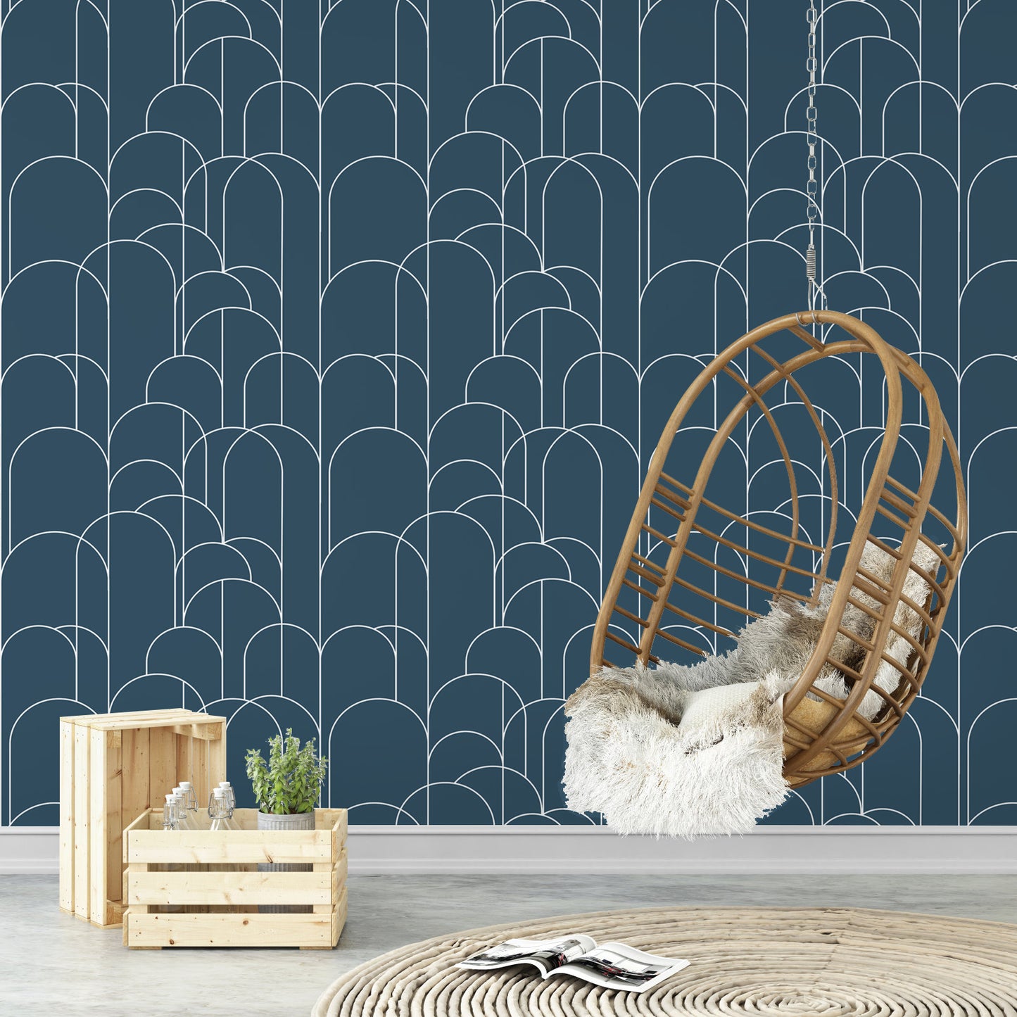Abyssaly Peel and Stick Wallpaper Geometric Wallpaper 17.7" x 118" Self-Adhesive Wallpaper Removable Wallpaper for Home Decoration and Furniture Renovation Blue Wallpaper