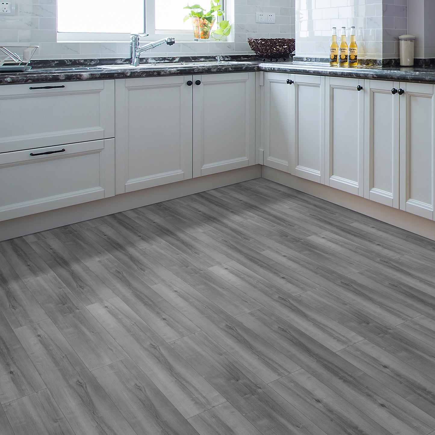 Lxcreat 20pcs Peel and Stick Floor Tile, Gray Wood Grain Look, Self Adhesive and Waterproof for Transfer Bathroom, Kitchen, Living Room (35-in×6-in)