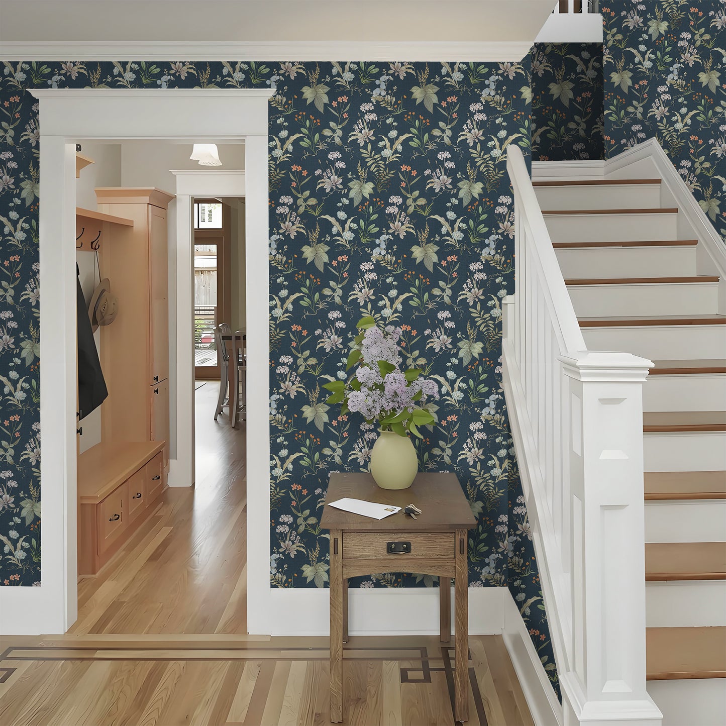 Abyssaly Floral Peel and Stick Wallpaper, 17.3" x 118" Blue, Removable Self-Adhesive Vinyl Wall Paper for Home and Room Decoration