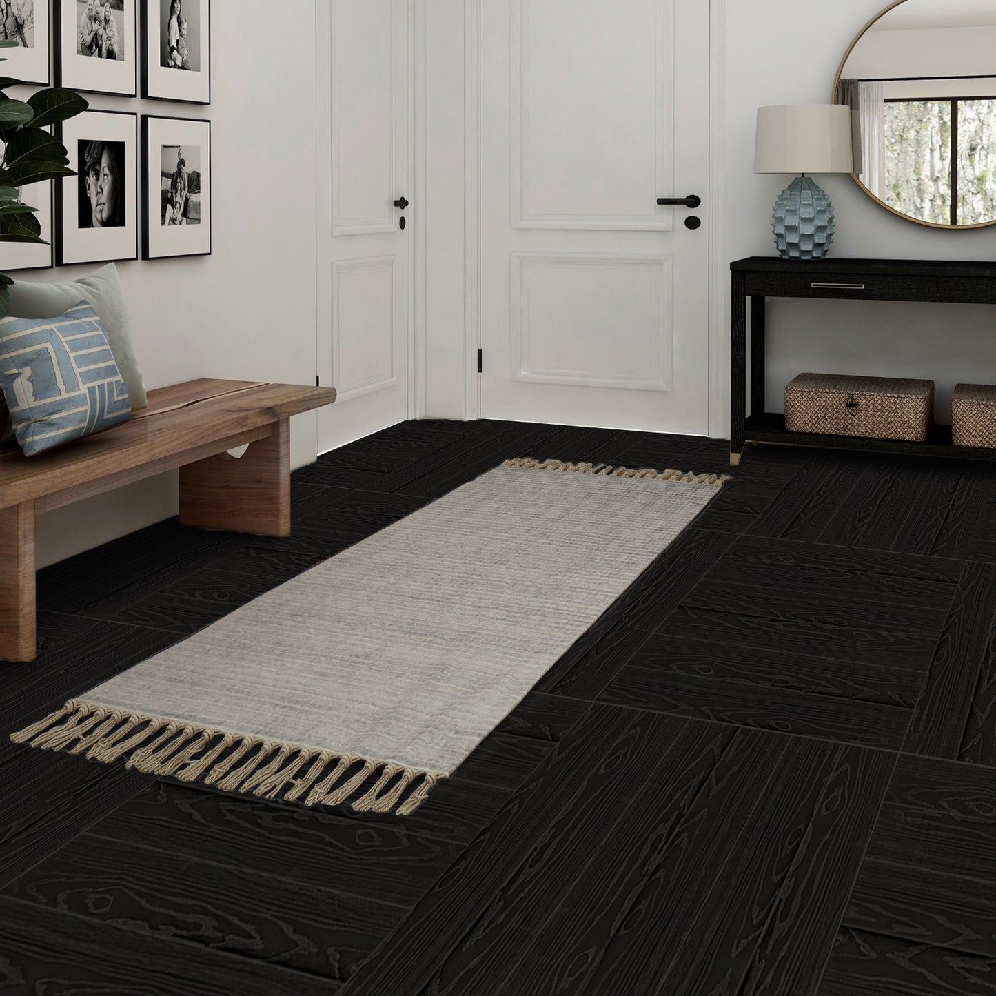 UMIGGEE Black Peel Stick Flooring 35-in x 5.7-in x 1.0mm 10-Pcs Vinyl Flooring Wood Grain Floor Tiles Easy to Install for Bathroom Kitchen Living Room Home Decor