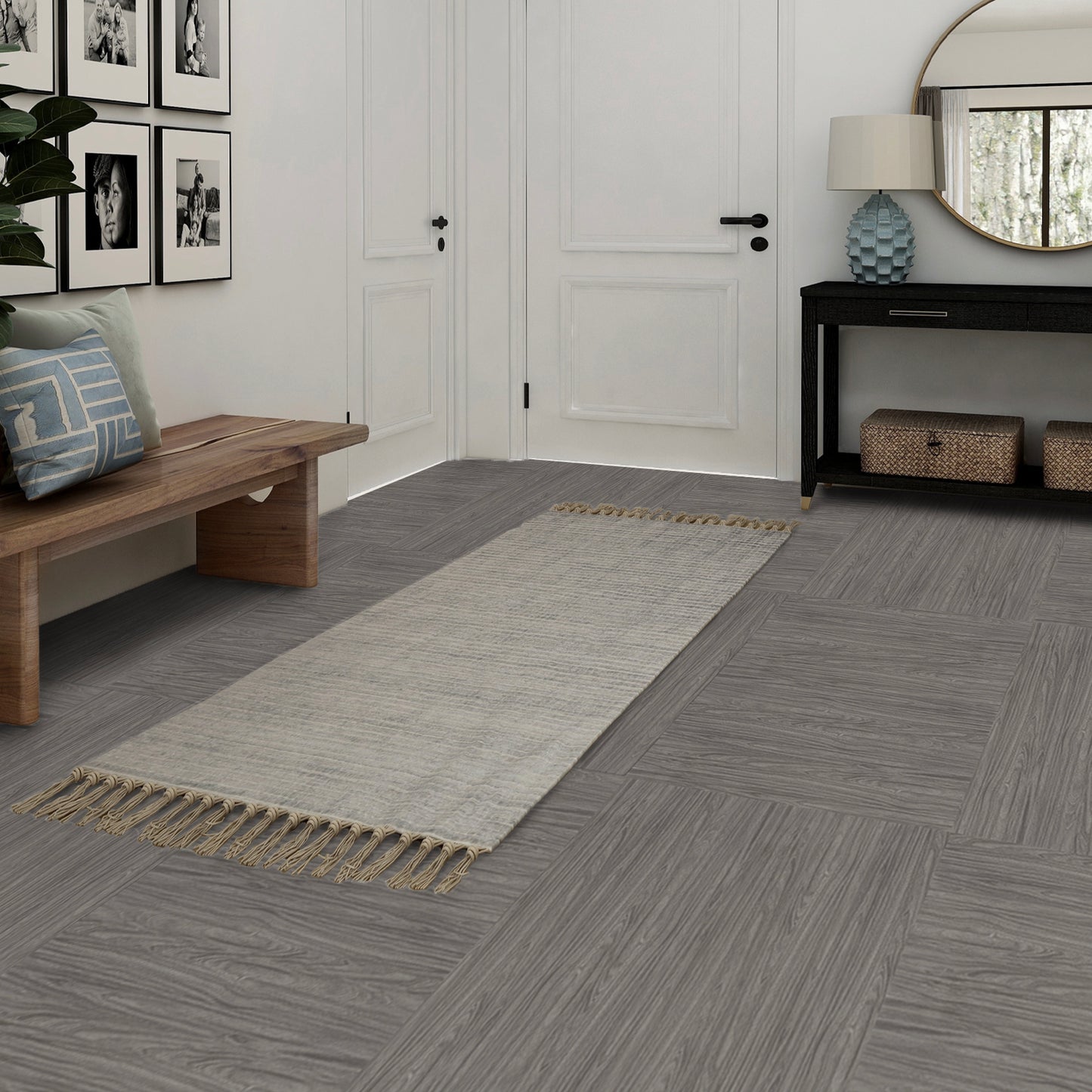 UMIGGEE Gray Peel Stick Flooring 35-in x 5.7-in x 1.0mm 20-Pcs Vinyl Flooring Wood Grain Floor Tiles Easy to Install for Bathroom Kitchen Living Room