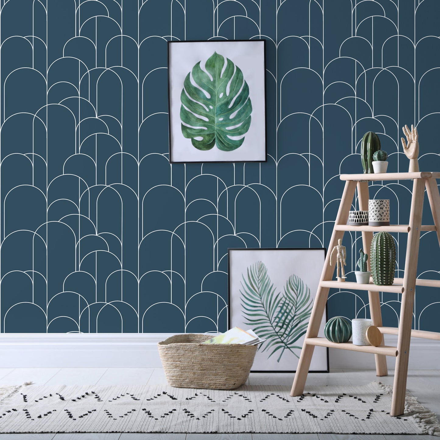 Abyssaly Peel and Stick Wallpaper Geometric Wallpaper 17.7" x 118" Self-Adhesive Wallpaper Removable Wallpaper for Home Decoration and Furniture Renovation Blue Wallpaper