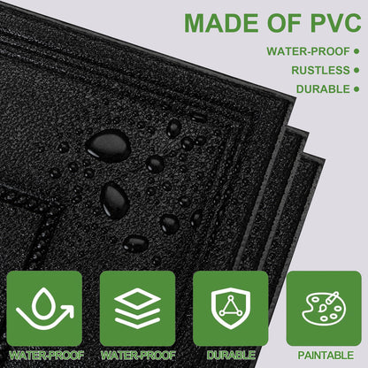 Abyssaly Peel and Stick Ceiling Tile 13.7" x 13.7" 16 Pcs Black Ceiling Tile Coverage Area 21 sq.ft, Easy to Install for Ceiling and Wall, Plain Black