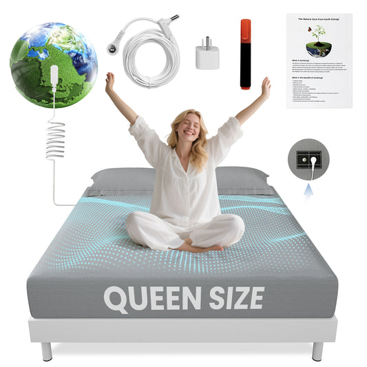 Alow Grounding Sheets Queen Size 90% Organic Cotton + 10% Pure Silver Fitted Bed Sheet Gray Fiber Grounding Sheet Earth Connected Bedding with Grounding Cord