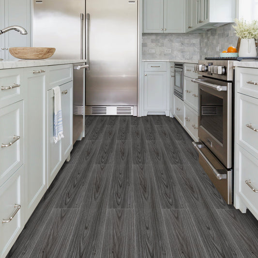 UMIGGEE Peel and Stick Floor Tile Gray Vinyl Flooring 35-in x 6-in x 1.2mm 10 PCS/Pack Natural Grey Wood Grain Flooring for Kitchen Dinning Room Bedroom etc. Home Decor (Cover 14.5Sq. Ft.)
