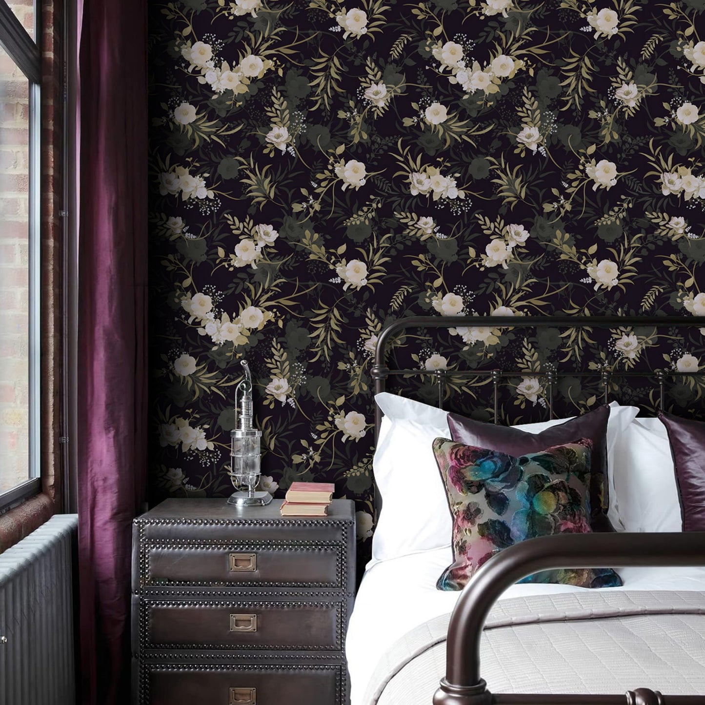 Abyssaly Peel and Stick Wallpaper 17.3"x 118" Black Green Floral Wallpaper Vinyl Removable Self-Adhesive Contact Paper for Home Decor Kitchen Bedroom Closets