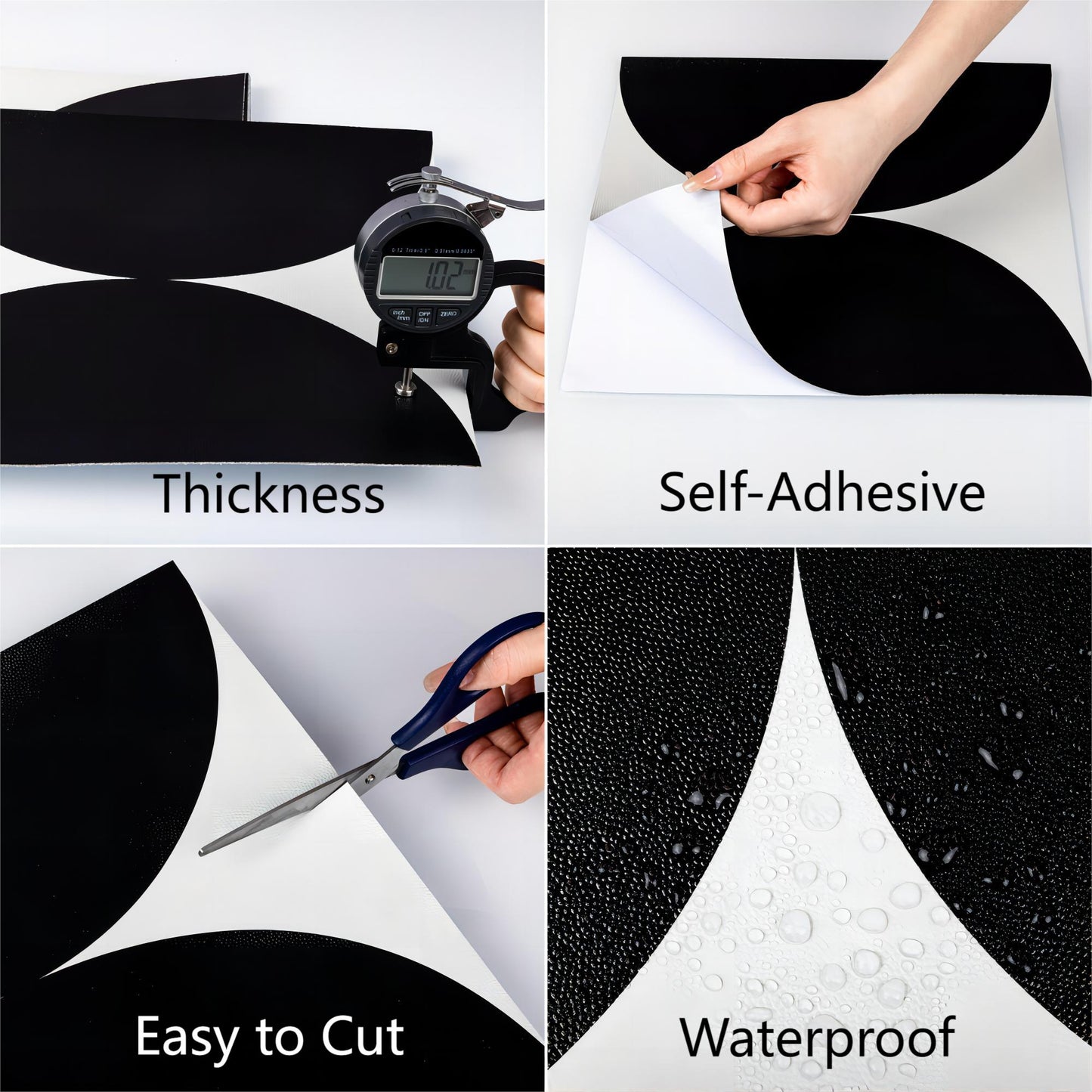 UMIGGEE Black Semi-circular Vinyl Flooring Tile 11.8"x11.8"x1.0mm (10-pcs) Peel and Stick Flooring Tile Self Adhesive Flooring Tile Home Decor for Kitchen Living Room (Cover 9.6 sq. ft./ Pack)