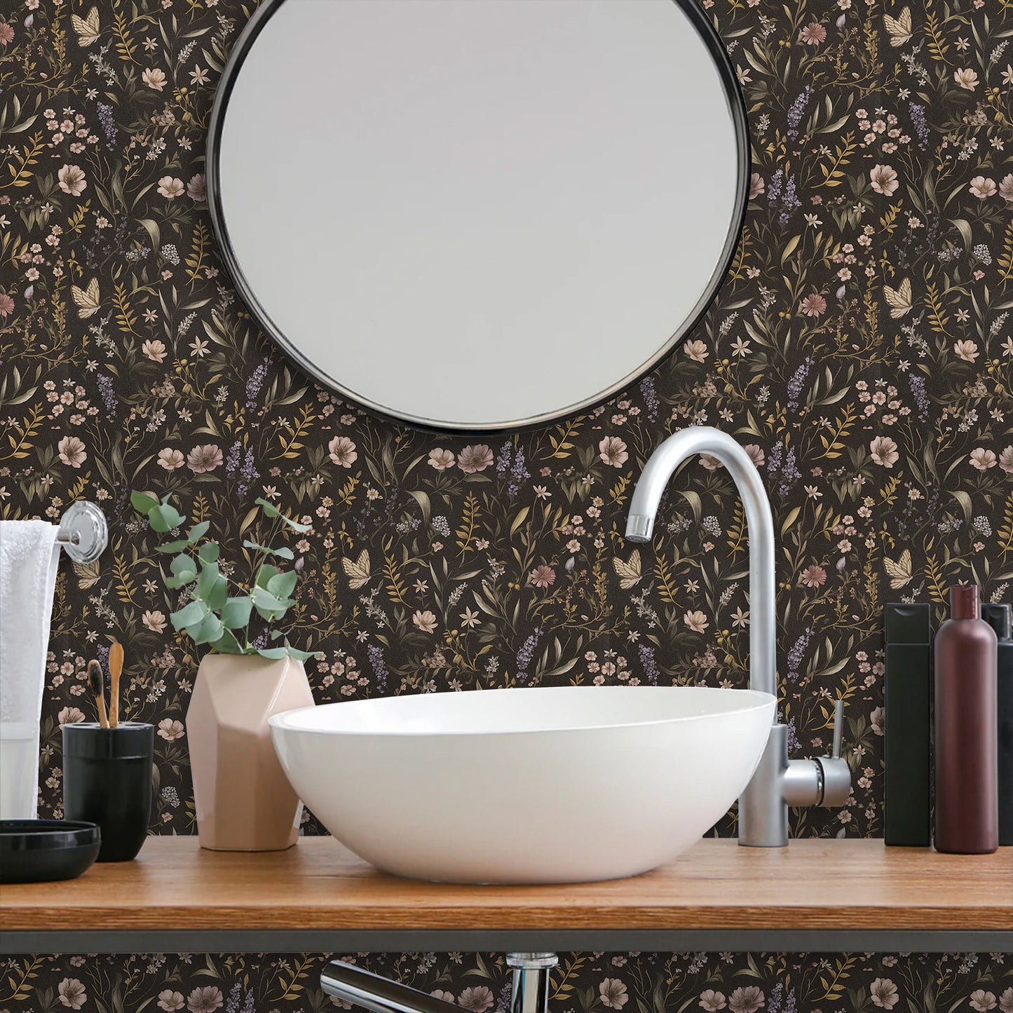 UMIGGEE Floral Wallpaper Peel and Stick Wallpaper Self Adhesive Black Wall Paper Contact Paper 17.3-in x 118-in Home Decor Wall Covering Old Furniture Renovation