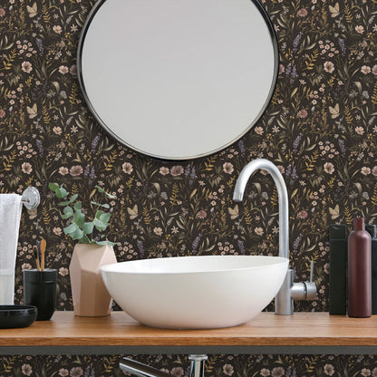 UMIGGEE Floral Wallpaper Peel and Stick Wallpaper Self Adhesive Black Wall Paper Contact Paper 17.3-in x 118-in Home Decor Wall Covering Old Furniture Renovation