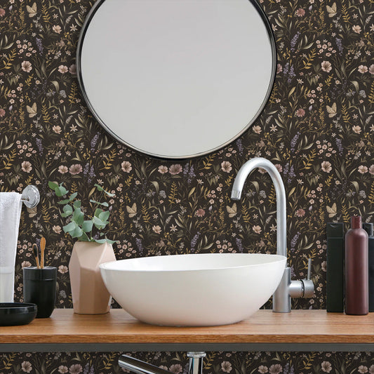 UMIGGEE Floral Wallpaper Peel and Stick Wallpaper Self Adhesive Black Wall Paper Contact Paper 17.3-in x 118-in Home Decor Wall Covering Old Furniture Renovation