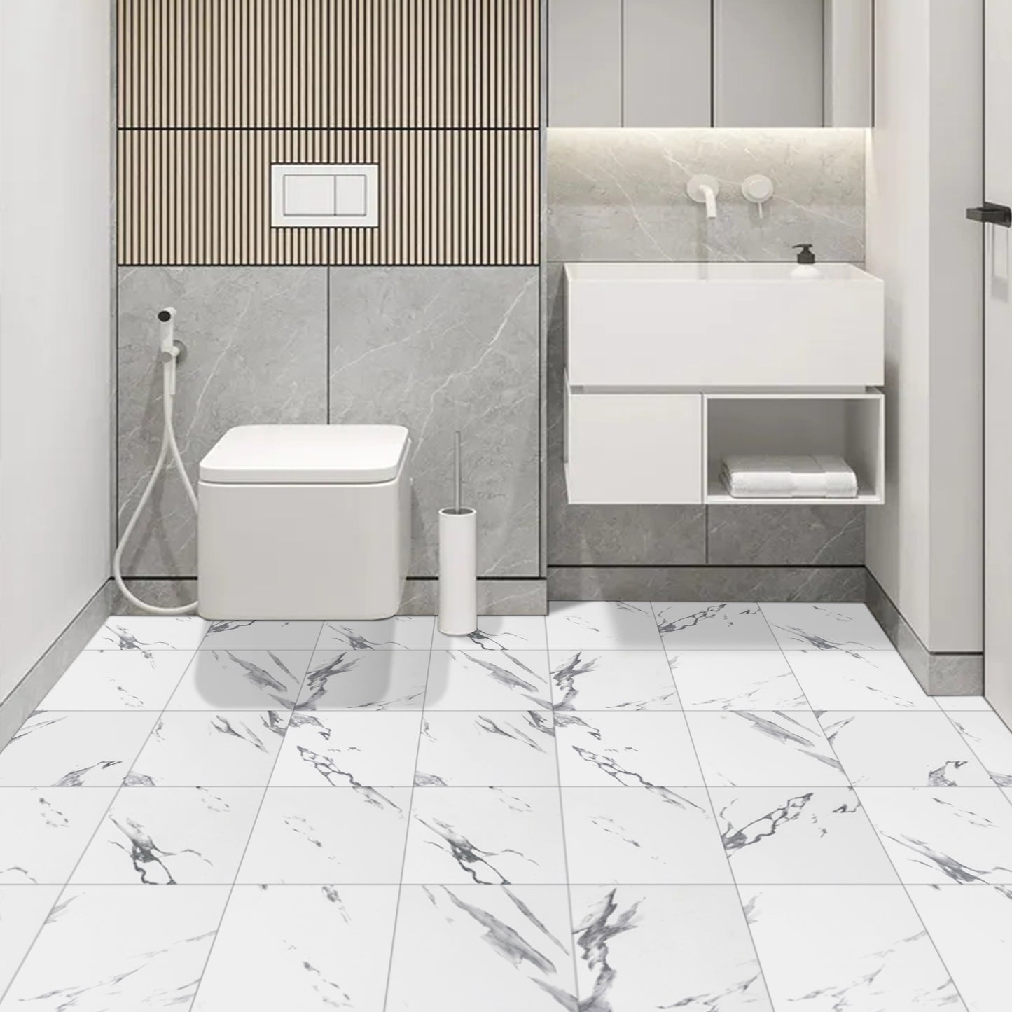 UMIGGEE White Marble Peel and Stick Floor Tile Vinyl Flooring 12-in x 12-in Upgrade Thickness for Kitchen Living Room Bedroom Home Decor 10Pcs/Pack (10 Sq. ft./Pack)