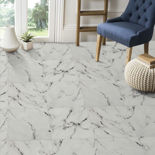 Lxcreat Vinyl Flooring Peel and Stick Flooring Tile 12" x 12" 20Pcs Self Adhesive and Removable, White Marble Look Vinyl Tiles for Kitchen