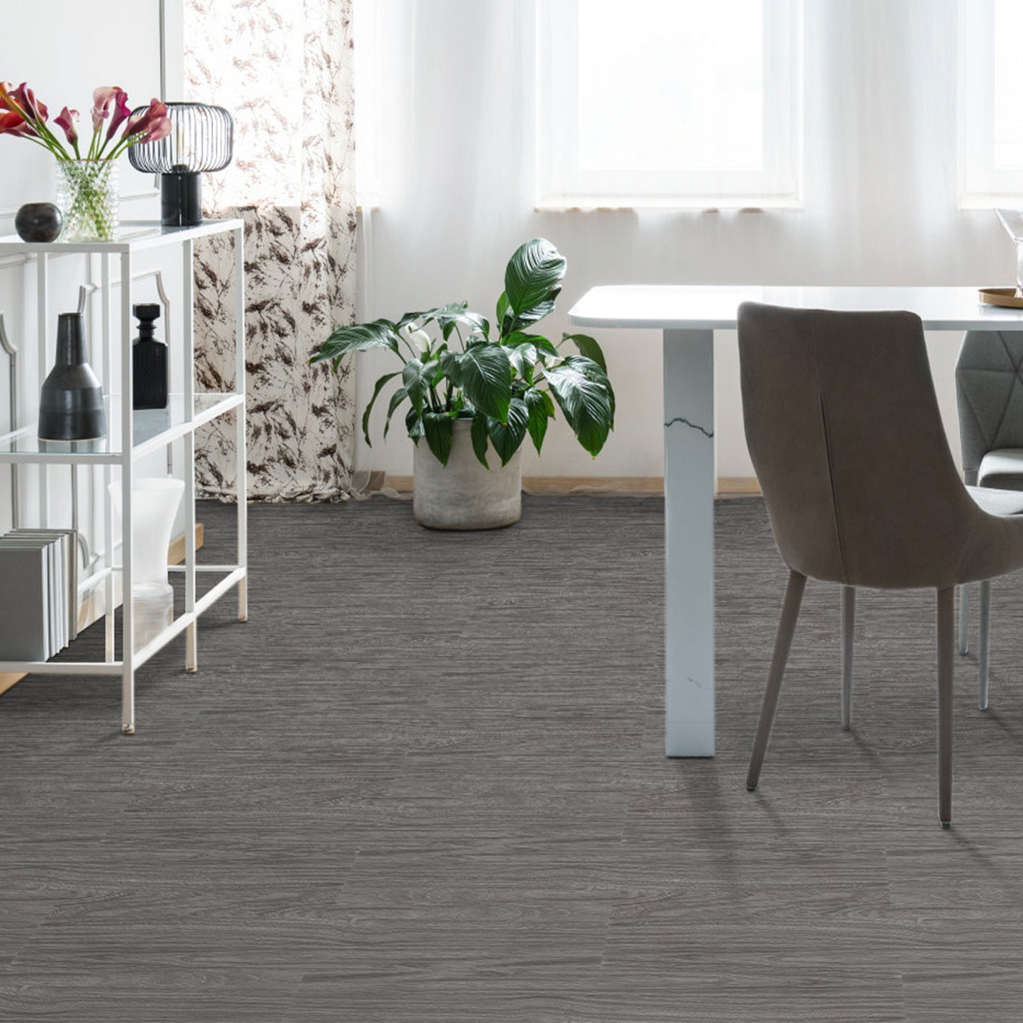 UMIGGEE Gray Peel Stick Flooring 35-in x 5.7-in x 1.0mm 20-Pcs Vinyl Flooring Wood Grain Floor Tiles Easy to Install for Bathroom Kitchen Living Room